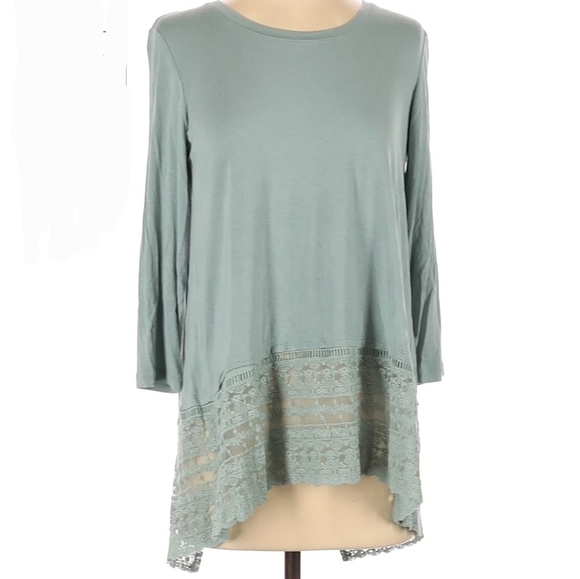 Logo by Lori Goldstein Long Sleeve Tunic Size S Scoop Neck Lace Trim Split Back. - Picture 1 of 9